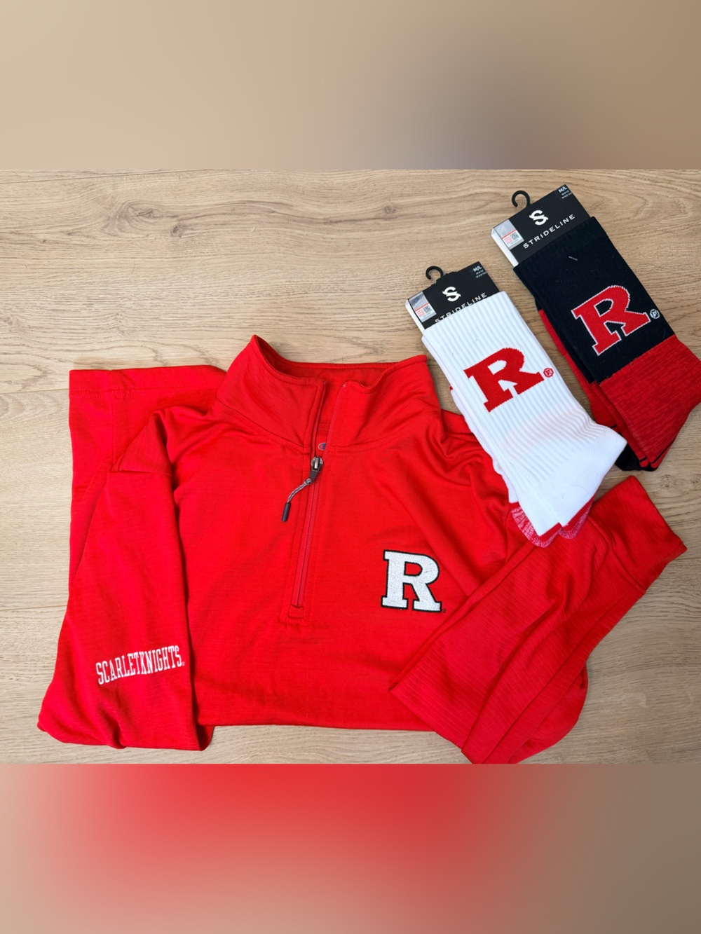 NWT Rutgers Red Quarter‑Zip Pullover & Socks Bundle